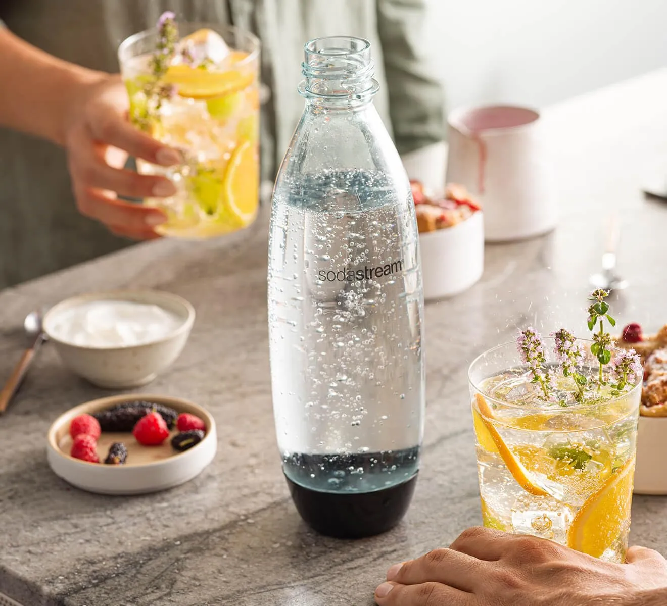 sodastream - Carbonating Bottles | Store even more fizzy drink favorites in your fridge | Dishwasher Safe | Slim Design: Fits in most car cup holders | 34 Fl Oz | Pack of 2 | Black