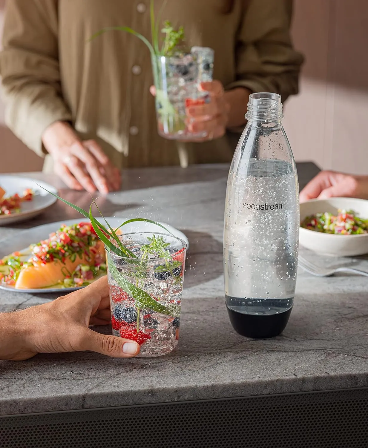 sodastream - Carbonating Bottles | Store even more fizzy drink favorites in your fridge | Dishwasher Safe | Slim Design: Fits in most car cup holders | 34 Fl Oz | Pack of 2 | White