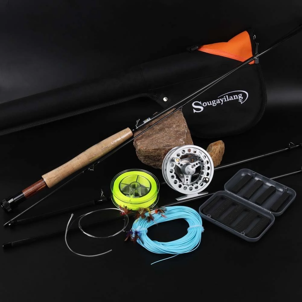 Sougayilang Saltwater Freshwater Fly Fishing Rod with Reel Combo Kit
