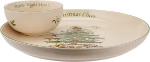 Spode Christmas Tree Chip and Dip Set, 12.5” Serving Platter with Bowl, Holiday Serveware for Appetizers, Fruit, Candy Side Dishes, Festive Treats, Dishwasher Safe
