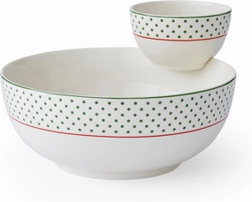 Spode Christmas Tree Polka Dot Tiered Chip and Dip Serving Set - 2-Piece Versatile Snack Platter for Holiday Entertaining - Stylish Polka Dots - Porcelain, Dishwasher, Microwave, Freezer Safe