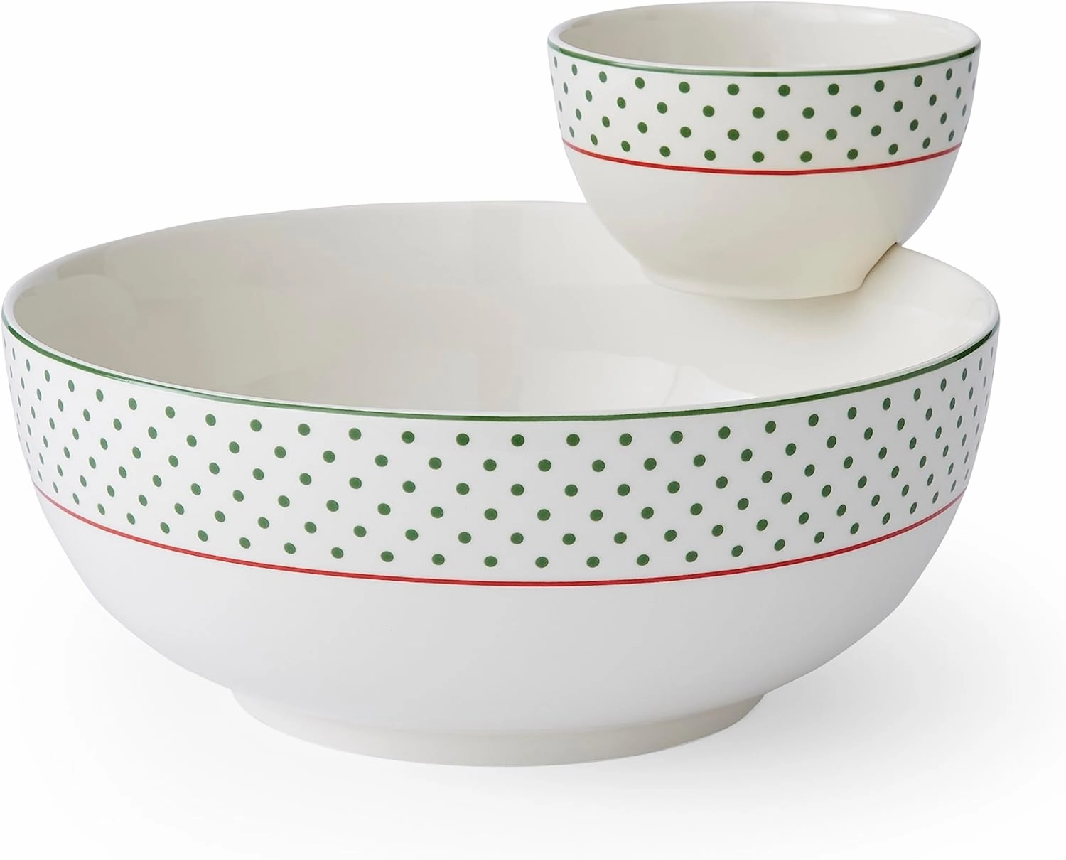 Spode Christmas Tree Polka Dot Tiered Chip and Dip Serving Set - 2-Piece Versatile Snack Platter for Holiday Entertaining - Stylish Polka Dots - Porcelain, Dishwasher, Microwave, Freezer Safe