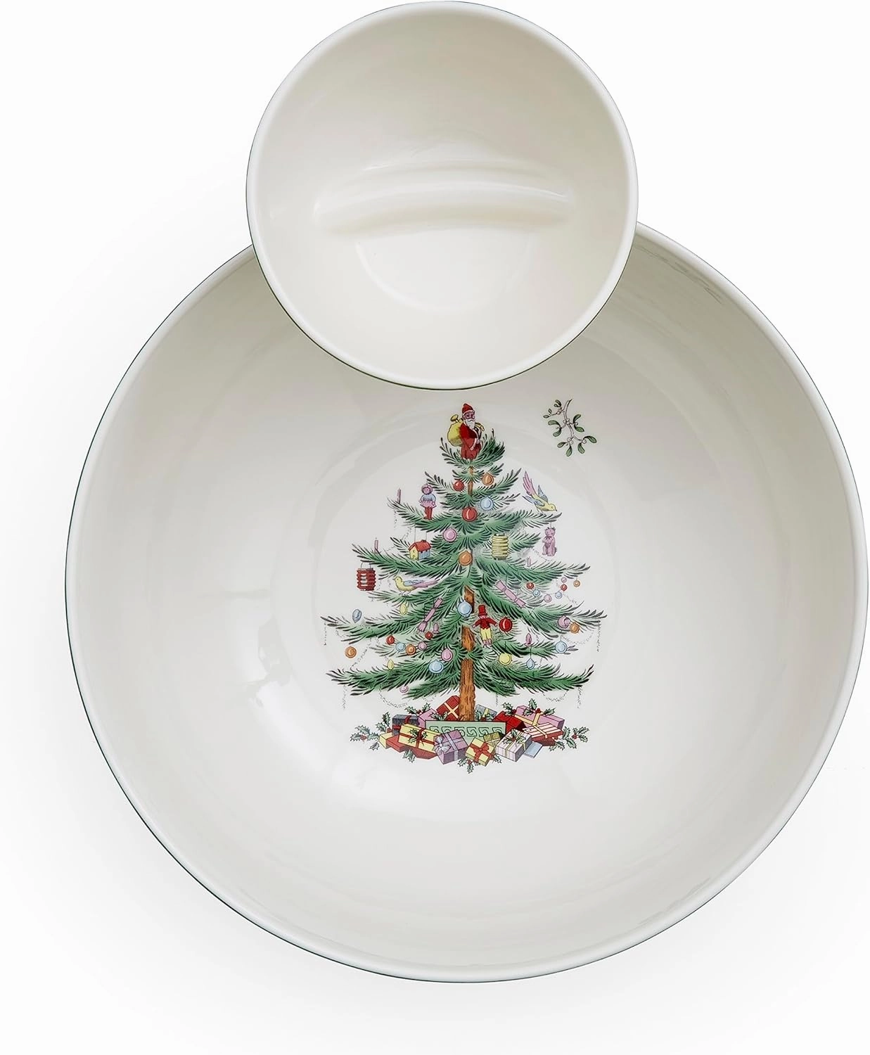 Spode Christmas Tree Polka Dot Tiered Chip and Dip Serving Set - 2-Piece Versatile Snack Platter for Holiday Entertaining - Stylish Polka Dots - Porcelain, Dishwasher, Microwave, Freezer Safe