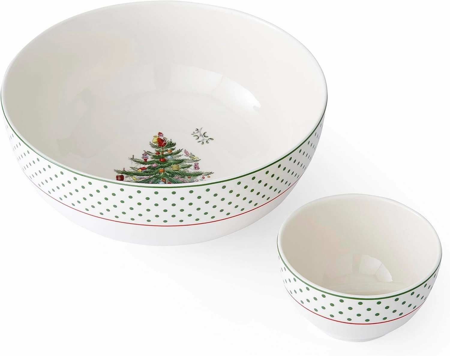 Spode Christmas Tree Polka Dot Tiered Chip and Dip Serving Set - 2-Piece Versatile Snack Platter for Holiday Entertaining - Stylish Polka Dots - Porcelain, Dishwasher, Microwave, Freezer Safe