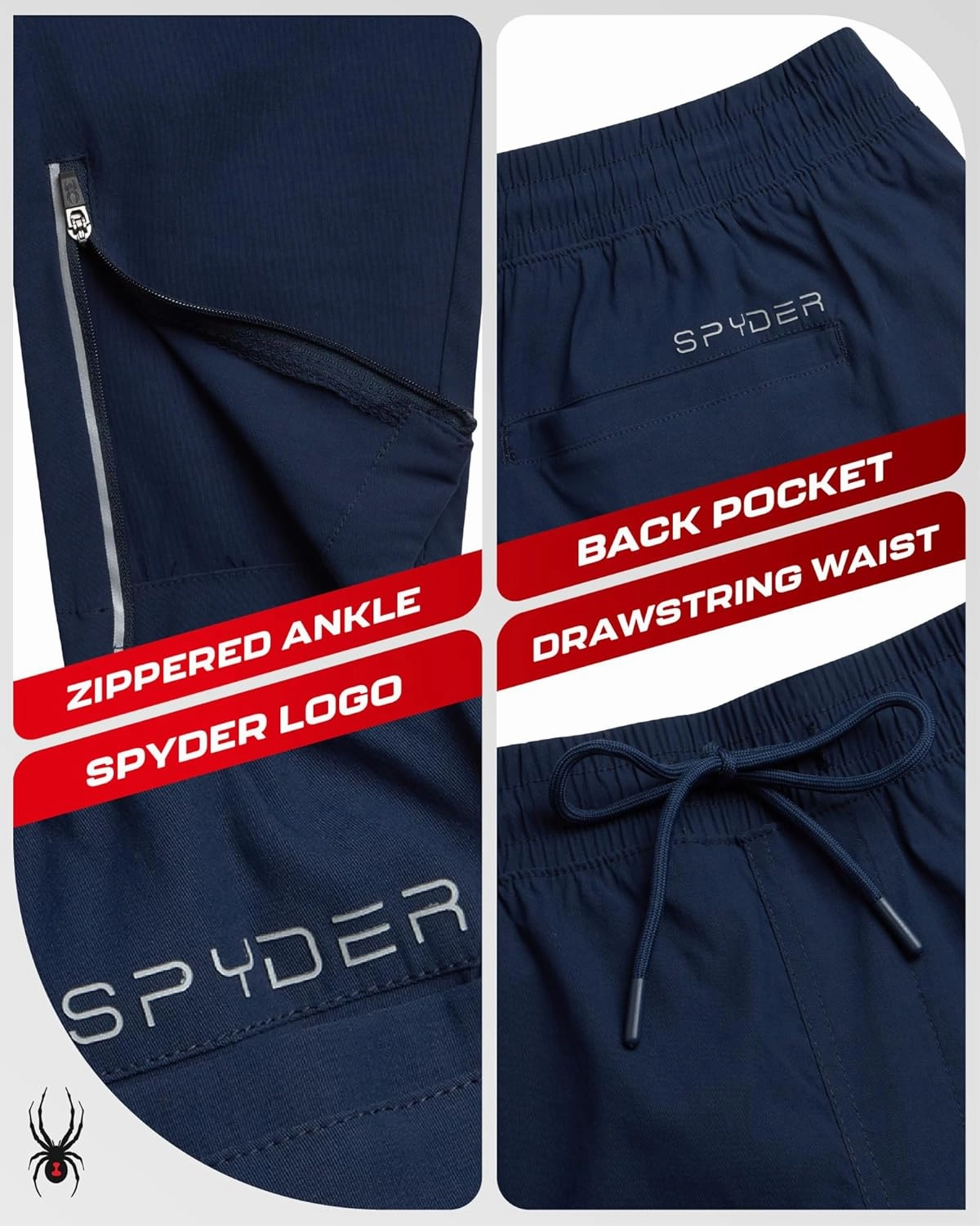 Spyder Mens Sweatpants - Athletic Nylon Stretch Pull On Workout Mens Jogger Pants with Drawstring and Pockets (Sizes: S-XL)