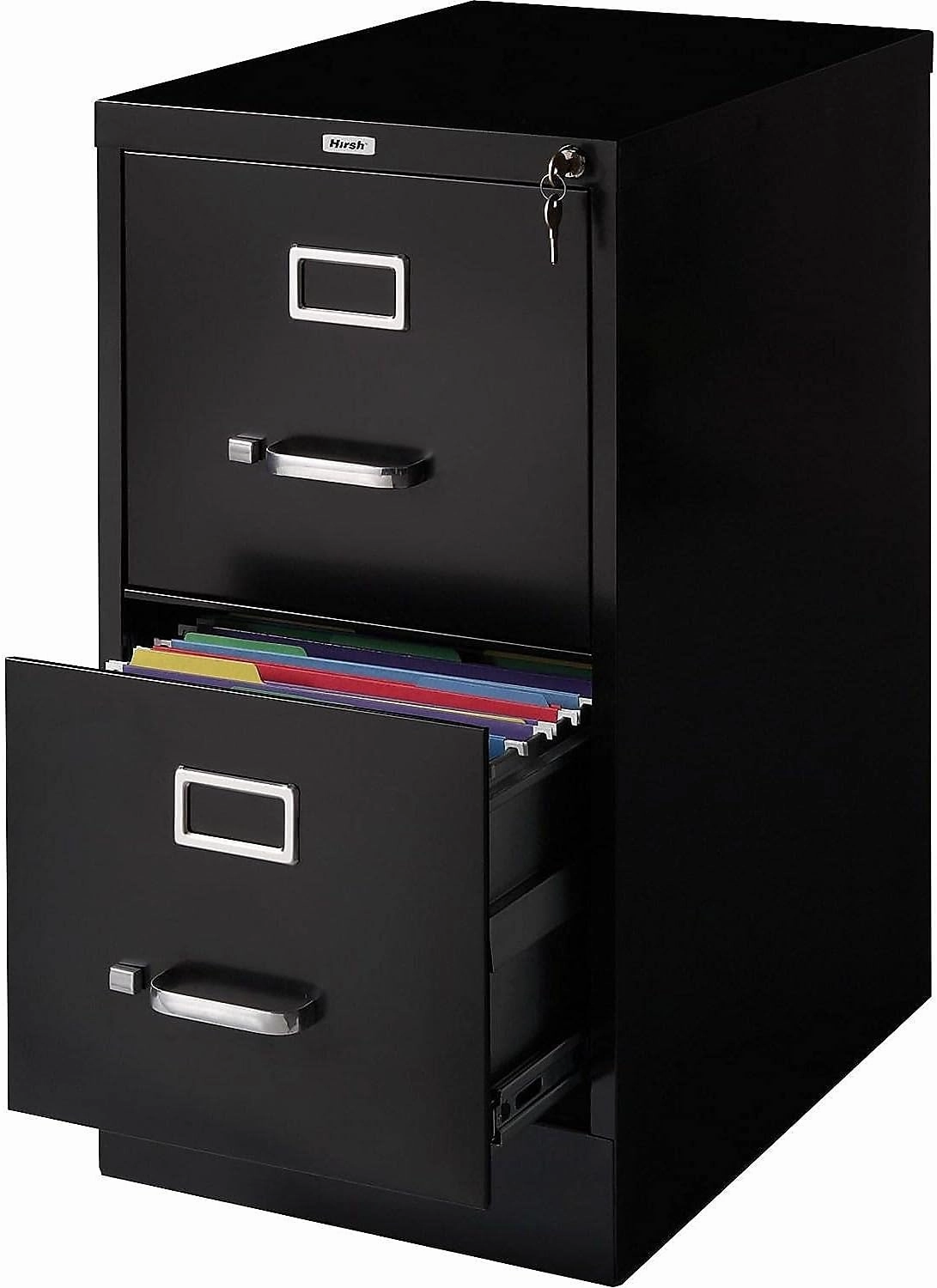 STAPLES 2-Drawer Vertical File Cabinet, Letter Size Documents, Lockable, 22" D x 15" W x 28.38" H, Black