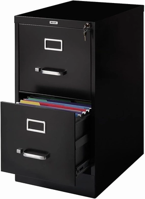 STAPLES 2-Drawer Vertical File Cabinet, Letter Size Documents, Lockable, 22" D x 15" W x 28.38" H, Black