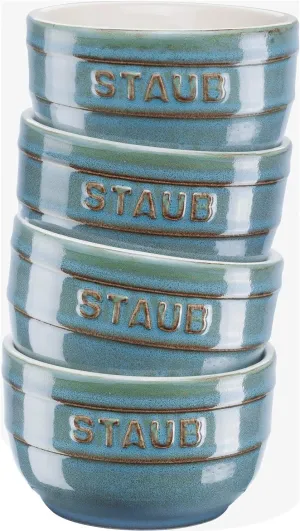 Staub 40508-155 Ramkan 3.5 inches (9 cm), 4 Piece Set, Turquoise, Ceramic, Small Bowl Set, Microwave Safe