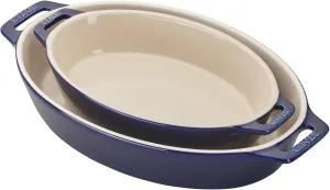 STAUB Ceramics Oval Baking Dish Set, 2-piece, Dark Blue