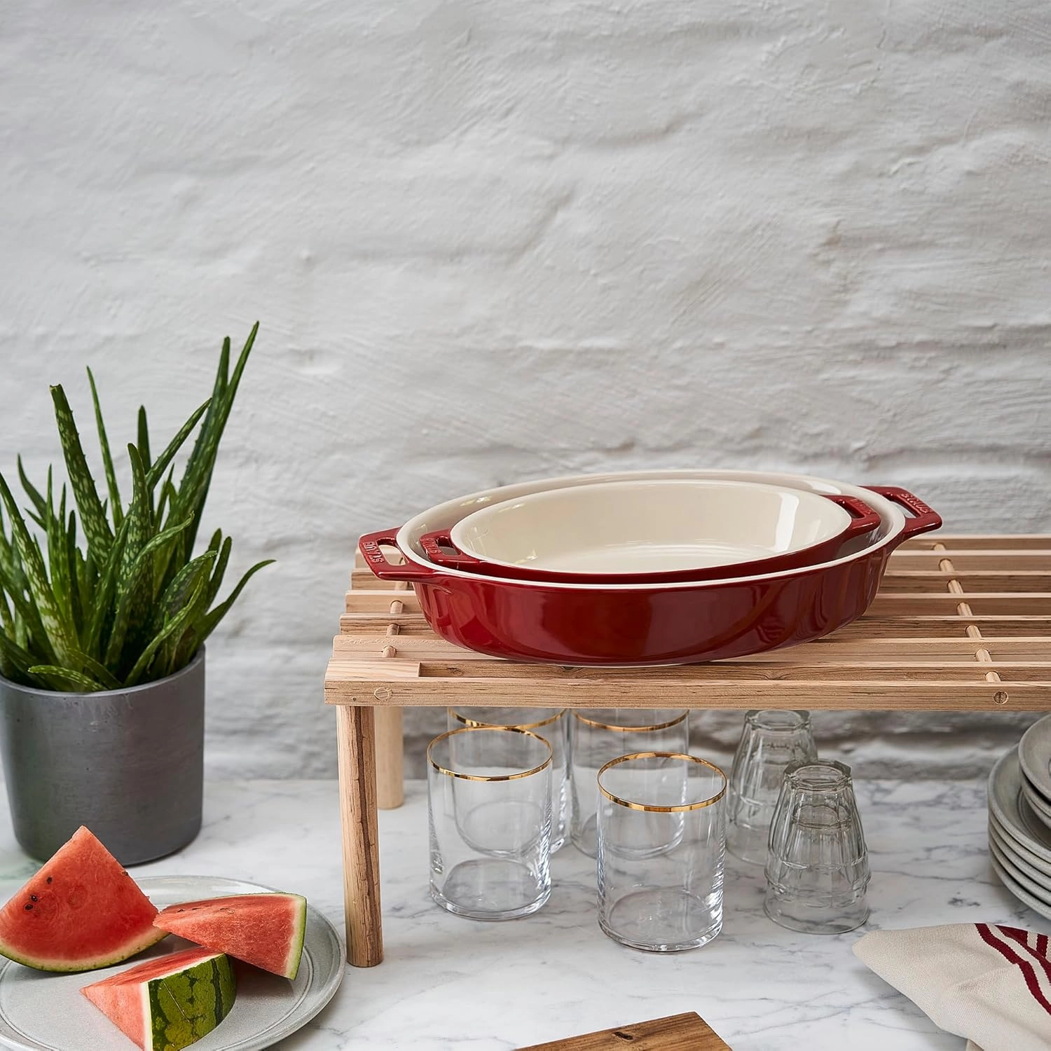STAUB Ceramics Oval Baking Dish Set, 2-piece, Cherry