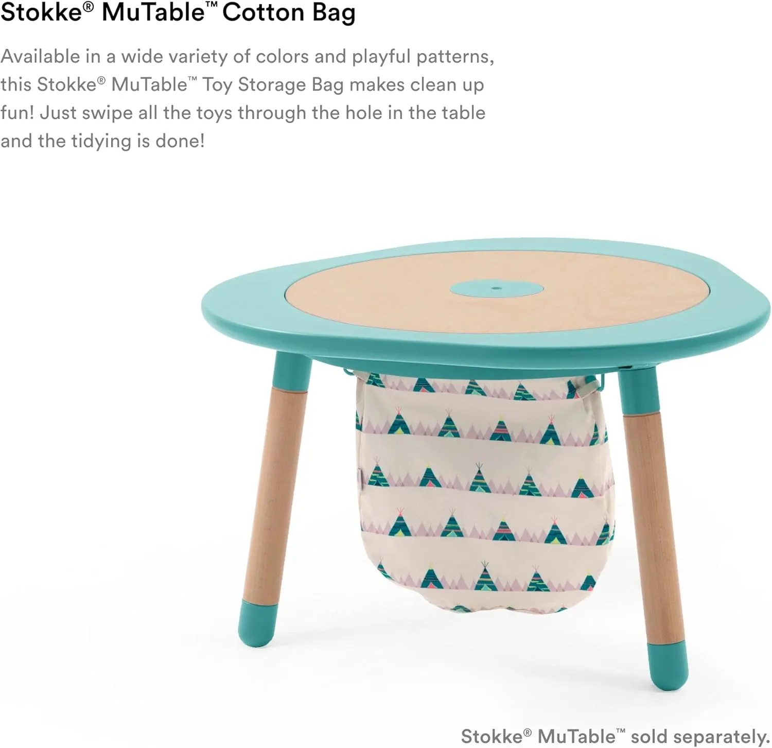 Stokke MuTable Cotton Bag, Tepees - Toy Storage Bag for Small to Medium-Sized Toys - Made of Soft Cotton - Lightweight, Easy to Carry