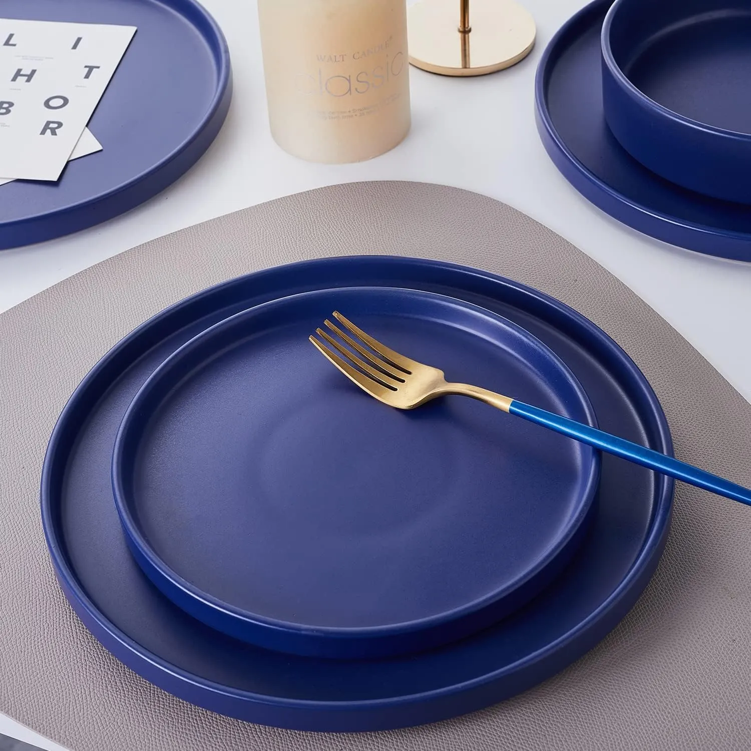 Stone Lain Cleo Modern Stoneware 16-Piece Dinnerware Set, Plates and Bowls Set, Dish Set Service For 4, Blue