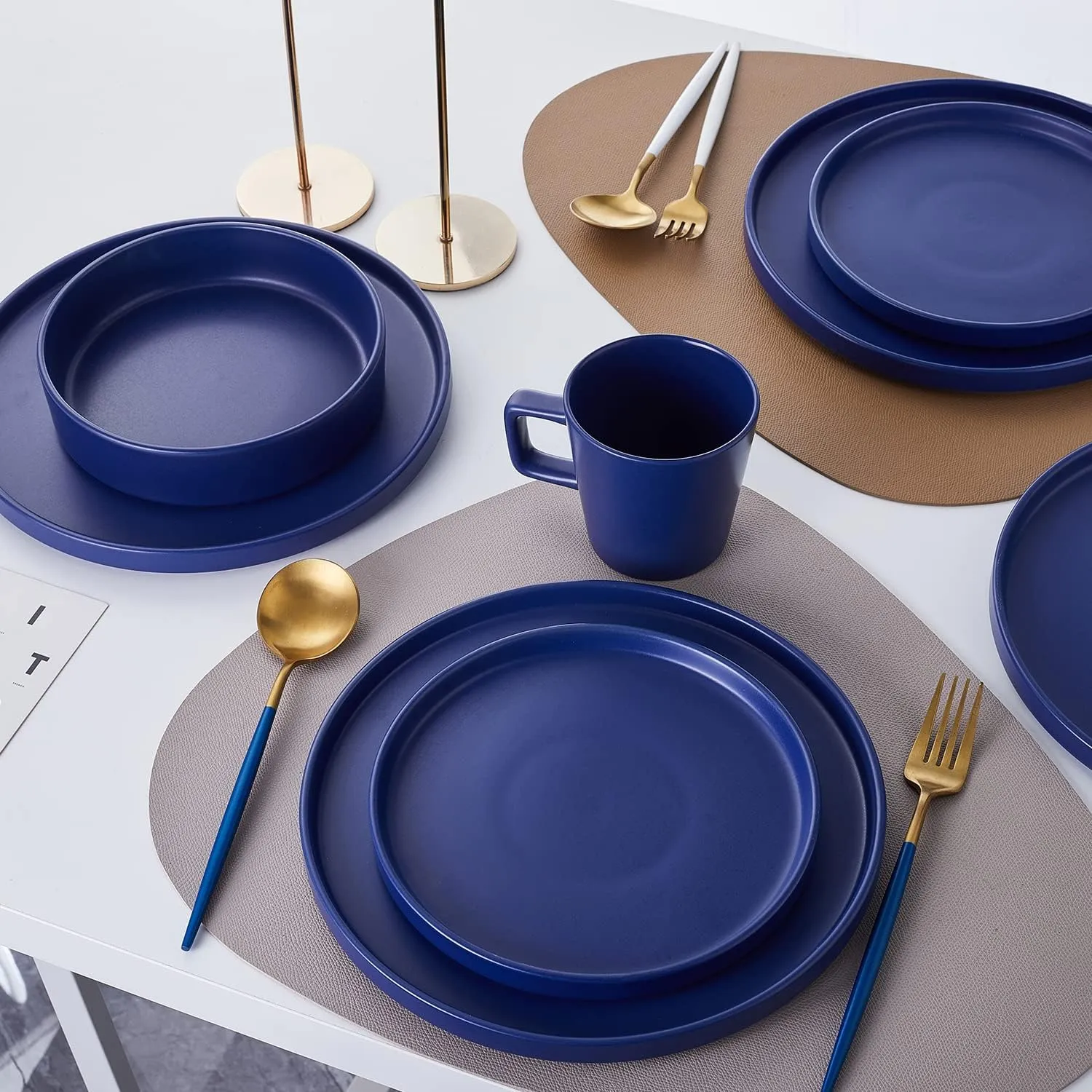 Stone Lain Cleo Modern Stoneware 16-Piece Dinnerware Set, Plates and Bowls Set, Dish Set Service For 4, Blue