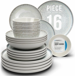 Stoneware dinnerware set 4 persons 16 pcs - Mediterranean dinnerware set, dishwasher, microwave and scratch resistant - bowl and plate set - dinnerware Pure Living Light Beige…