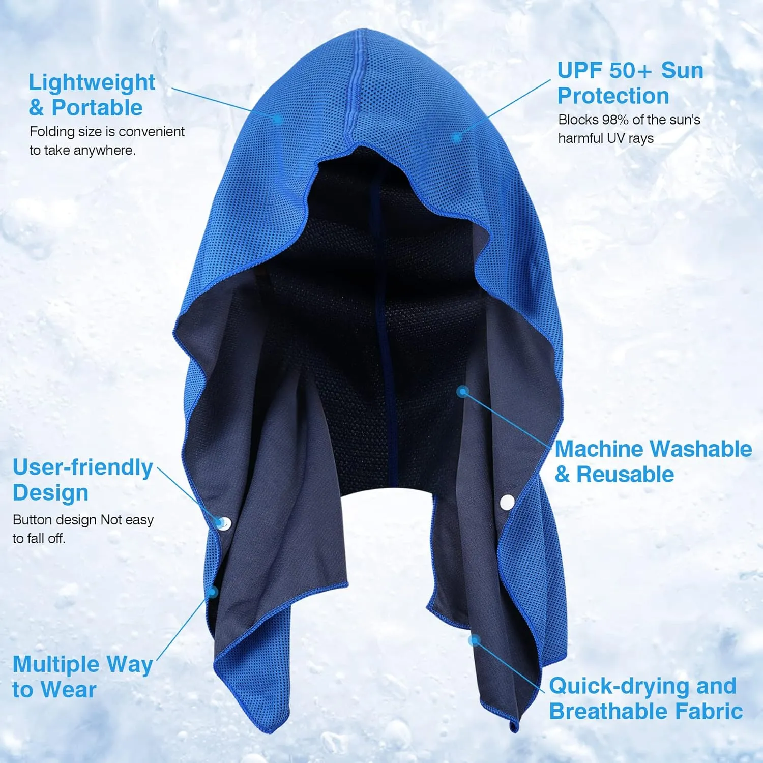 Sukeen Cooling Hoodie Towel 3 Pack, Quick Drying Absorbent Cooling Towels for Neck and Face, Sport Workout Camping Cycling Cooling Towel, Breathable Cooling Neck Wraps