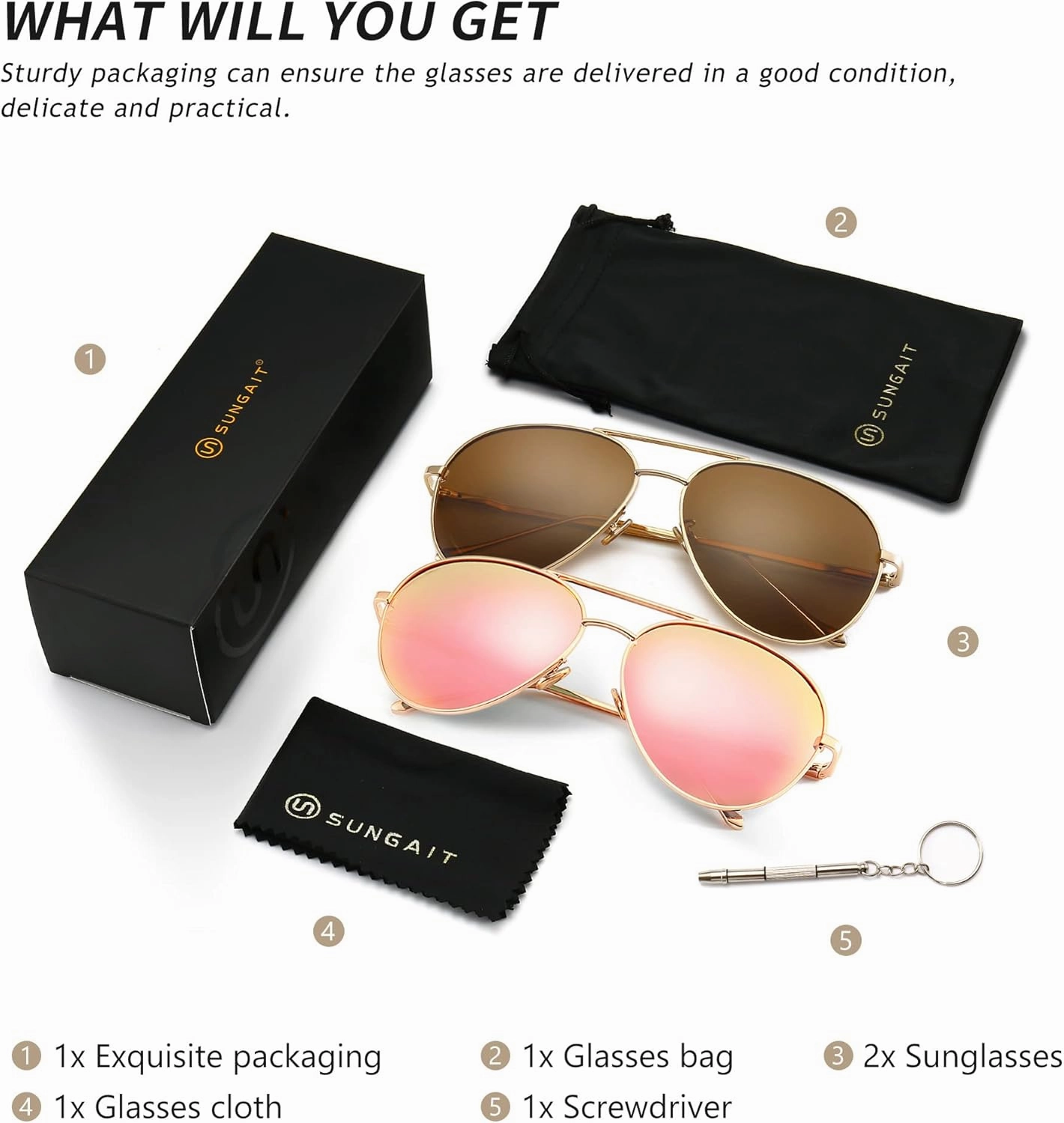 SUNGAIT Women's Lightweight Oversized Aviator Sunglasses - Mirrored Polarized Lens