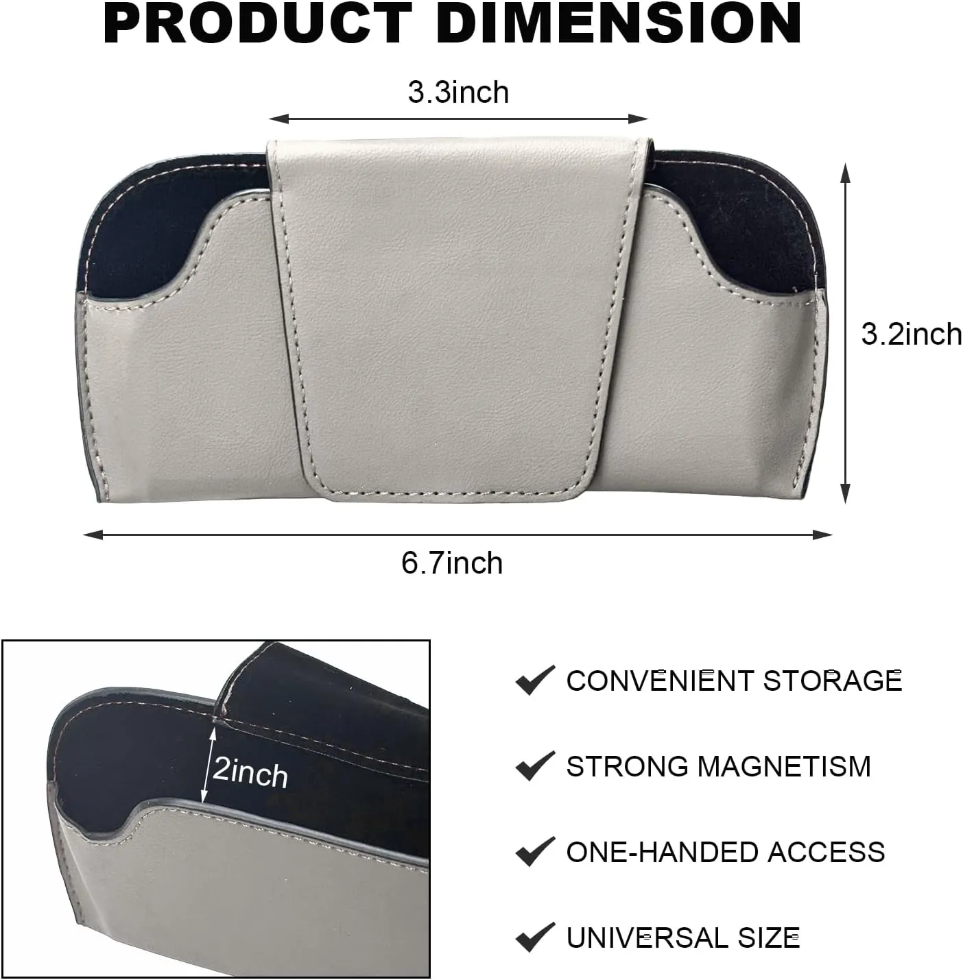Sunglass Holder for Car Visor, Magnetic Leather Visor Eyeglasses Storage Case, Sun Visor Glasses Holder Protective Storage Box, Automotive Glasses Organizer for Men Women (Gray)