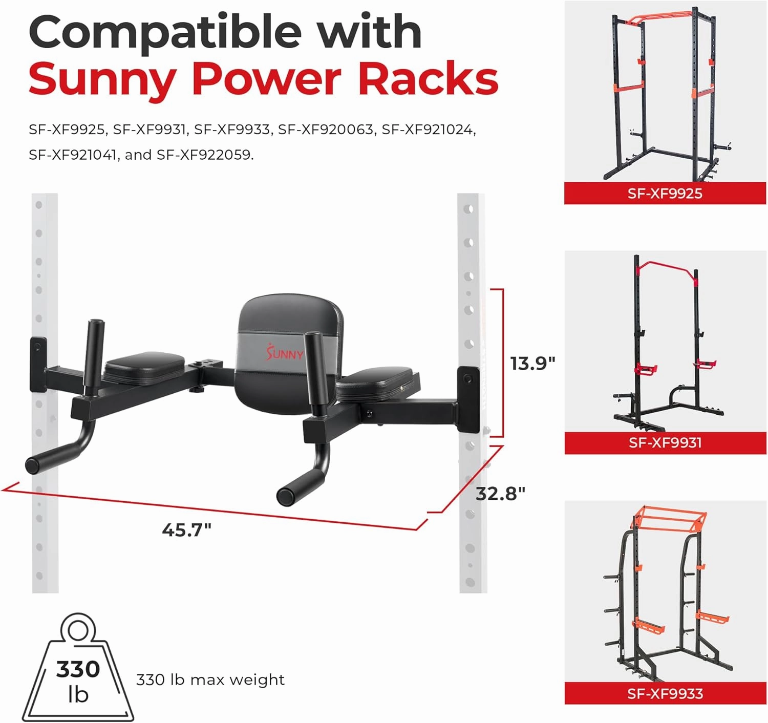Sunny Health & Fitness Power Cage Squat Rack Upgrade Attachments, Dip Bar, Plate Bar Holder, Belt Squat, J Hook, Lat, Adapter, U Ring, Pull Up Bar, Landmine, Captain's Chair, Tricep Rope For Home Gym