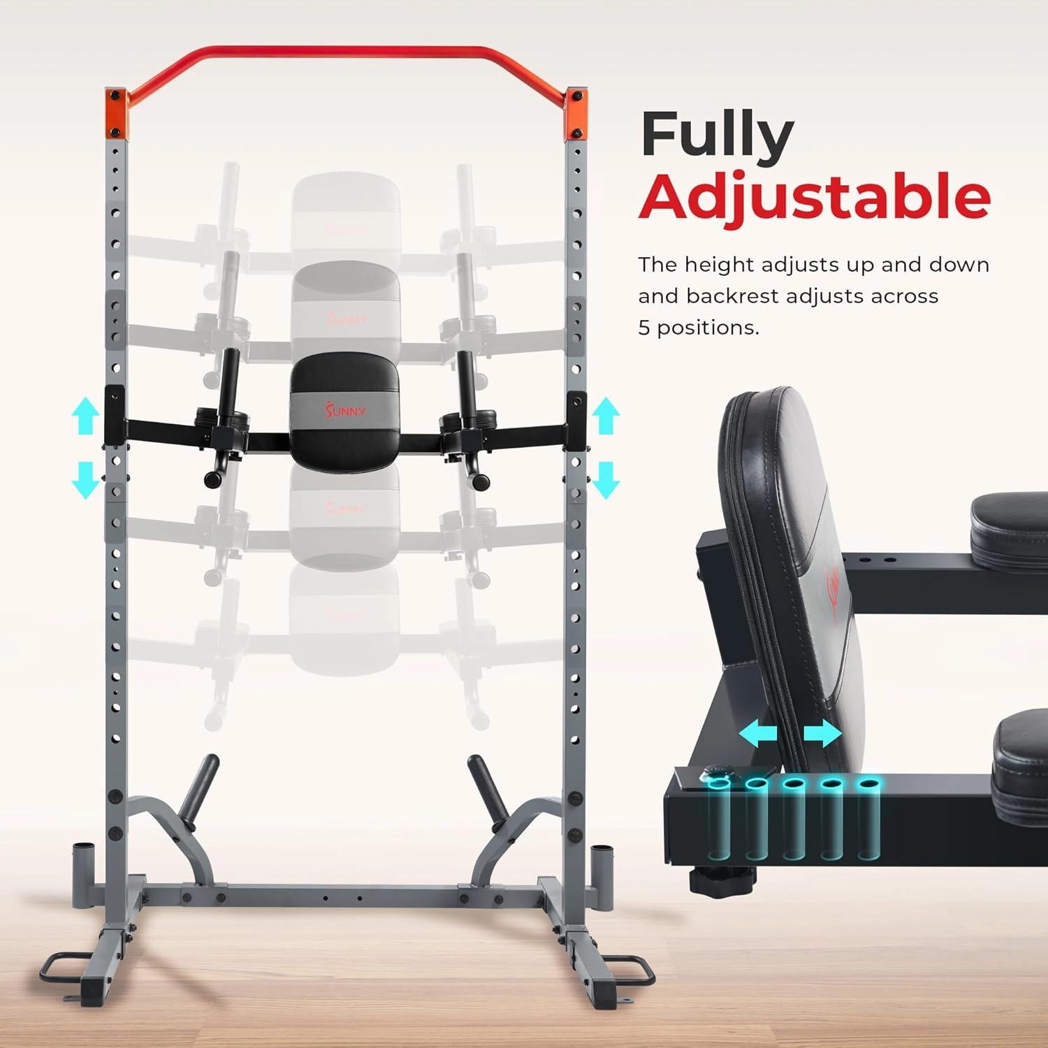 Sunny Health & Fitness Power Cage Squat Rack Upgrade Attachments, Dip Bar, Plate Bar Holder, Belt Squat, J Hook, Lat, Adapter, U Ring, Pull Up Bar, Landmine, Captain's Chair, Tricep Rope For Home Gym