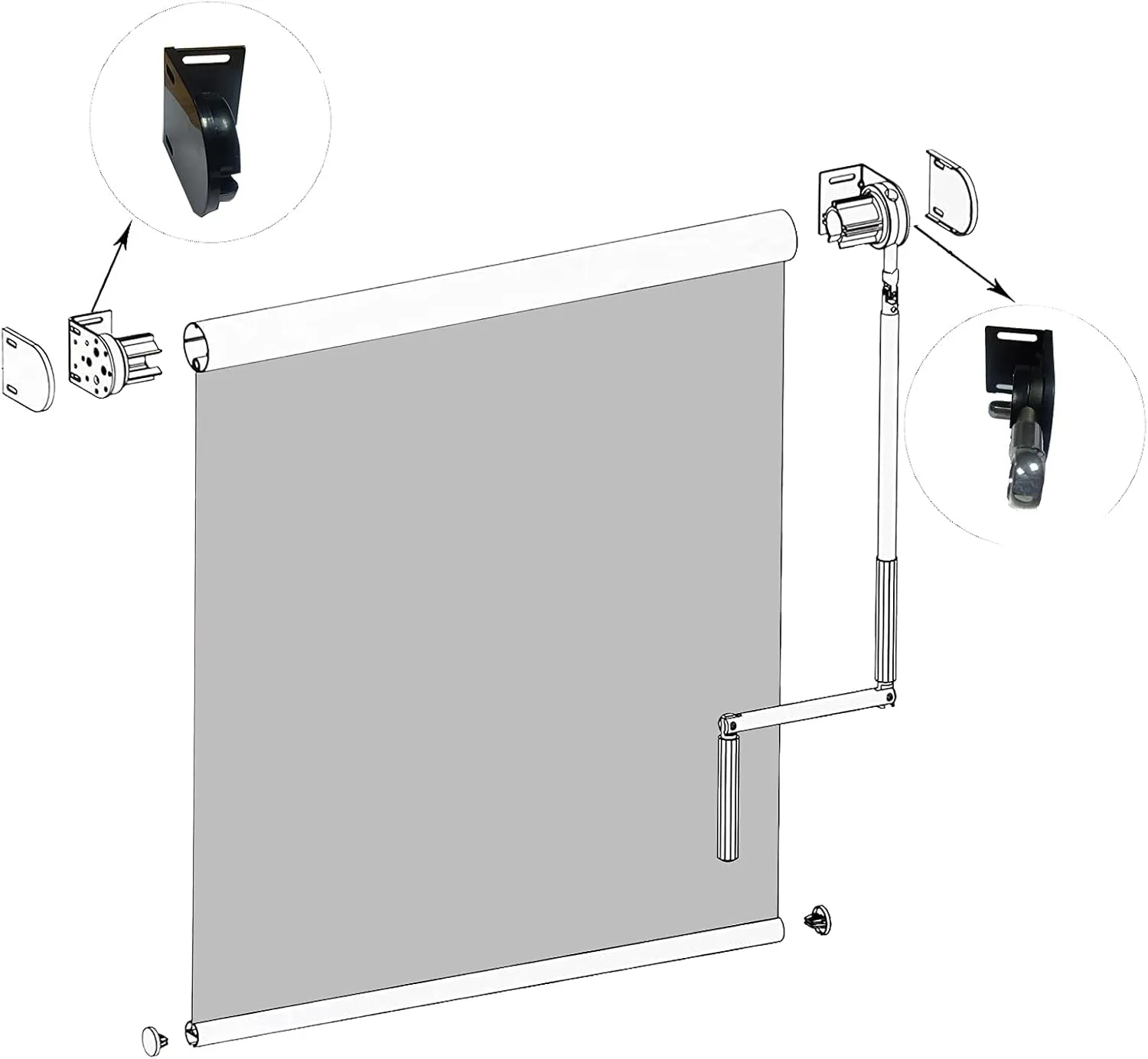 Sunshade Replacement Parts - Cordless Bracket and 28mm Brake for Coolaroo External Roller Blinds, Indoor and Outdoor (Black)