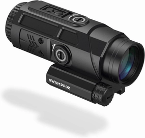 Swampfox Saber 5X Prism Scope Red/Green Strike MOA Reticle 90° Sidecar for Speed & Precision Motion Sensing Auto-On Shake N’ Wake Technology