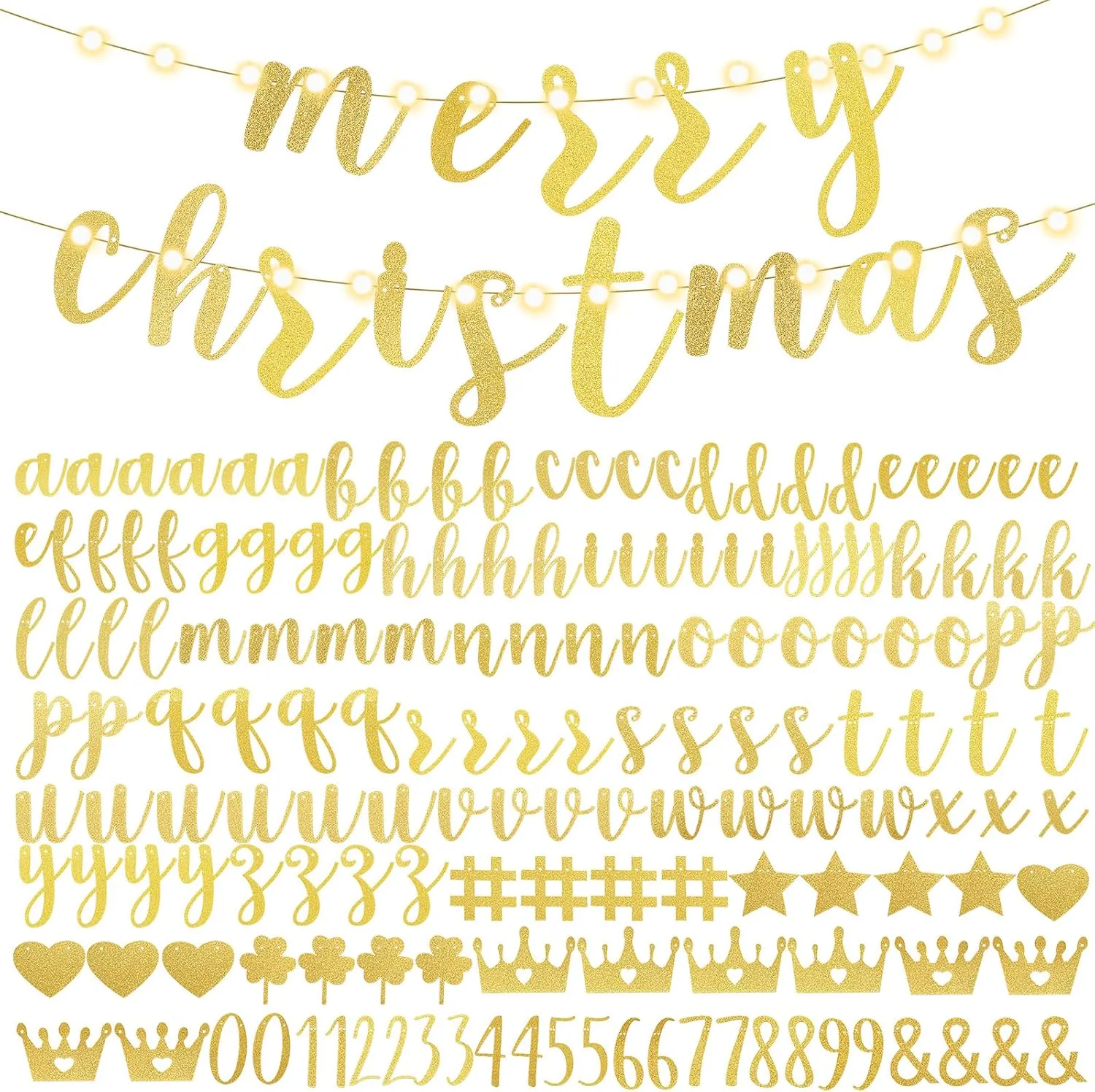 TaoBary 167 Pcs DIY Banner Kit Happy Birthday Glitter Banner Customizable Glitter Make Your Own Kit 162 Letters Symbols and Numbers 3 Rope for Birthday Halloween Wedding Christmas(Gold)