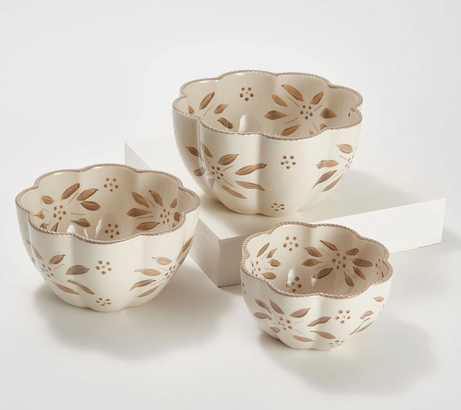 Temp-tations Fluted Nesting Bowls, Set-of-3: 1.5 Qt, 1 Qt, 0.5 Qt (Old World Taupe)