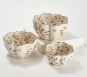 Temp-tations Fluted Nesting Bowls, Set-of-3: 1.5 Qt, 1 Qt, 0.5 Qt (Old World Taupe)