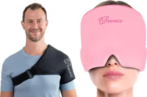 TheraICE Shoulder Ice Pack Wrap, Reusable Ice Pack for Rotator Cuff & Shoulder Pain Relie   TheraICE Migraine Relief Cap