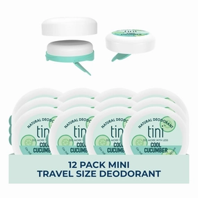 Tini Naturals Mini Travel Size Deodorant, Unisex Aluminum Free Deodorant with Coconut Oil & Shea Butter, 0.4oz each (12 Pack), Cool Cucumber Scent
