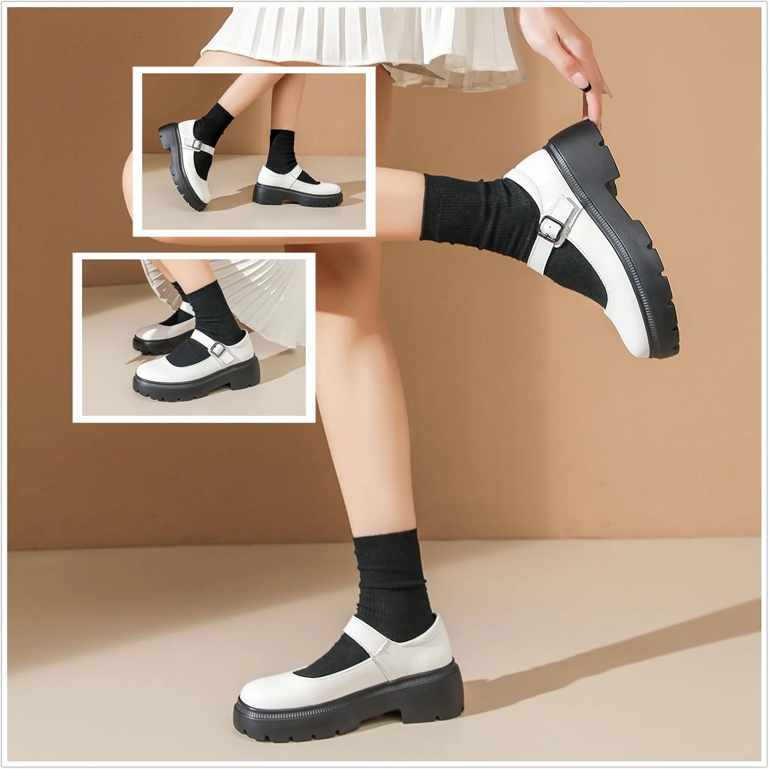 Touchmosees Women's Mary Janes Shoes Platform Dress Chunky Pumps Oxfords Low Heel Round Toe Ankle Strap Pumps Wedges Shoes