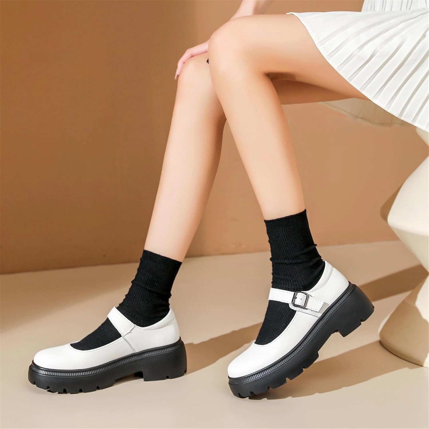 Touchmosees Women's Mary Janes Shoes Platform Dress Chunky Pumps Oxfords Low Heel Round Toe Ankle Strap Pumps Wedges Shoes