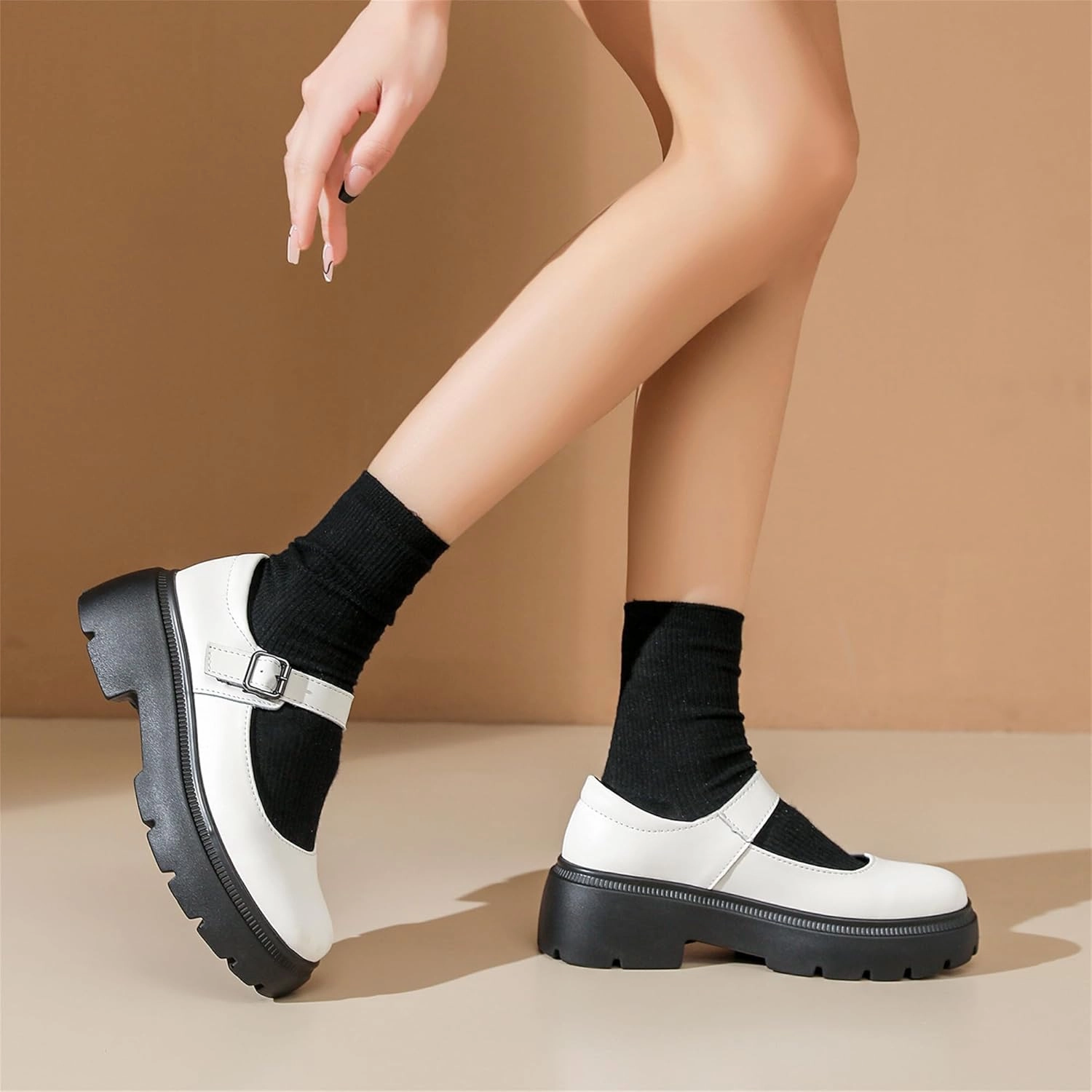 Touchmosees Women's Mary Janes Shoes Platform Dress Chunky Pumps Oxfords Low Heel Round Toe Ankle Strap Pumps Wedges Shoes