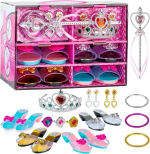 Toyvelt Princess Dress Up Shoes and Jewelry Boutique - Pretend Play for Little Girls Set Incl 4 Pairs Princess Shoes and Lots of Accessories - Toddler Girl Toys (Classic Edition)