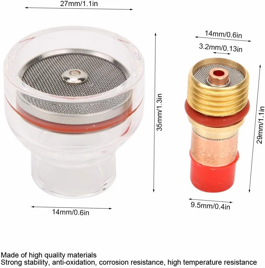 Transparent Glass Cup, Copper Collet Body, High Reliability, for WP-17/18/26 Welding Torch Kit with Easy Installation, Argon Arc Welding (3.2mm)