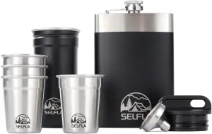 Travel Shot Glass Set, Sleek Stainless Steel Shot Glasses with Portable Travel Flask & Bottle for Climbing, Hiking, Camping & Adventures, Lightweight & Easy Cleaning, Perfect for Gift Choices