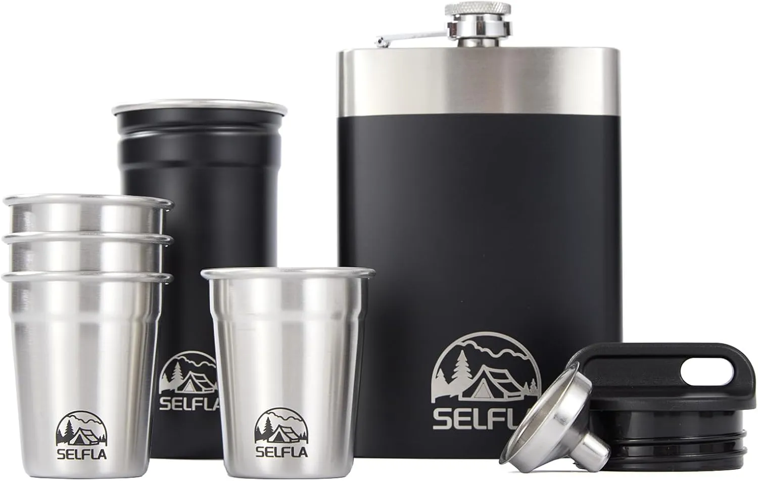 Travel Shot Glass Set, Sleek Stainless Steel Shot Glasses with Portable Travel Flask & Bottle for Climbing, Hiking, Camping & Adventures, Lightweight & Easy Cleaning, Perfect for Gift Choices