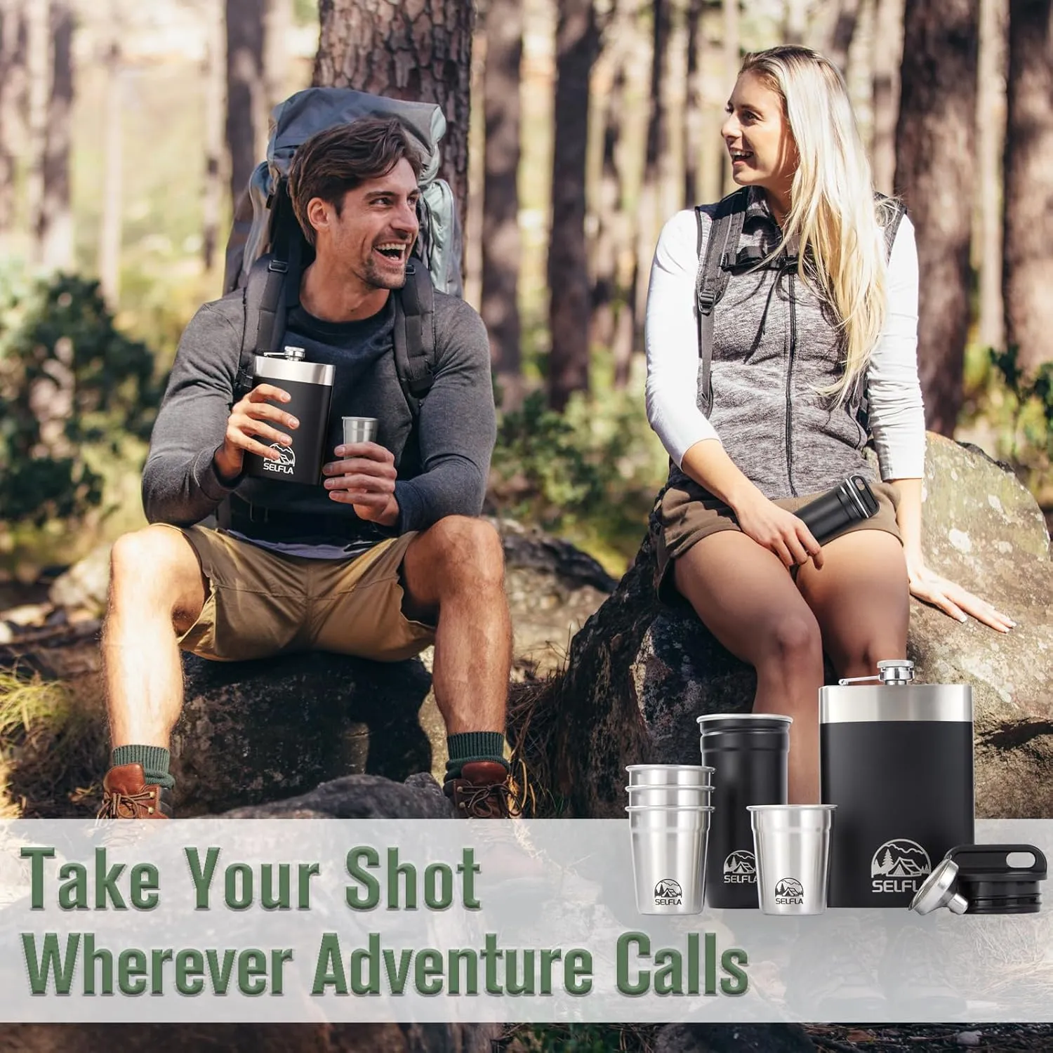 Travel Shot Glass Set, Sleek Stainless Steel Shot Glasses with Portable Travel Flask & Bottle for Climbing, Hiking, Camping & Adventures, Lightweight & Easy Cleaning, Perfect for Gift Choices