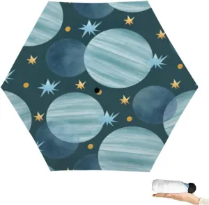 Travel Umbrella for Rain Windproof Neptune and Uranus planets watercolor dark Cute Portable Compact Mini Umbrella for Women Purse Backpack Car Black Sun UV Protection, Mulit5