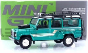 Truescale Miniatures Mini GT 1/64 Diecast Car - Land Rover Defender 110 County Station Wagon - Green - 1985