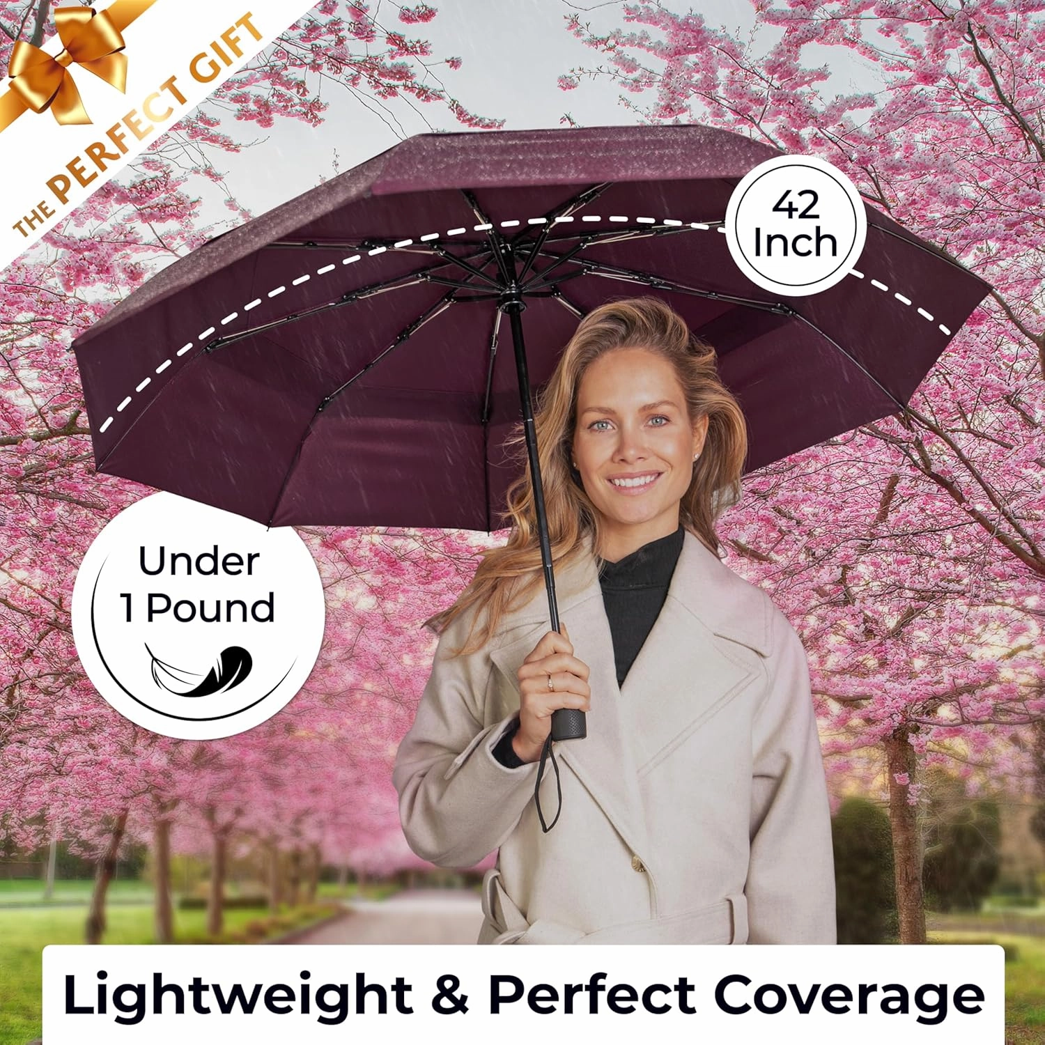 TUMELLA Strongest Windproof Travel Umbrella (Compact, Superior & Beautiful), Small Strong but Light Portable and Automatic Folding Rain Umbrella, Durable Premium Grip, Fits Car & Backpack