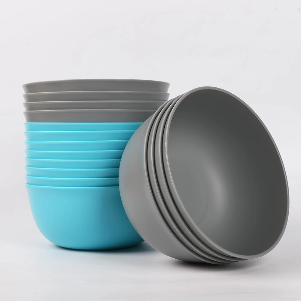 Unbreakable Plastic Bowls, Set of 8, BPA Free Bowls Set, Extra Large 35oz, Microwave & Dishwasher Safe, Soup and Salad Bowls (Gray, Turquoise)