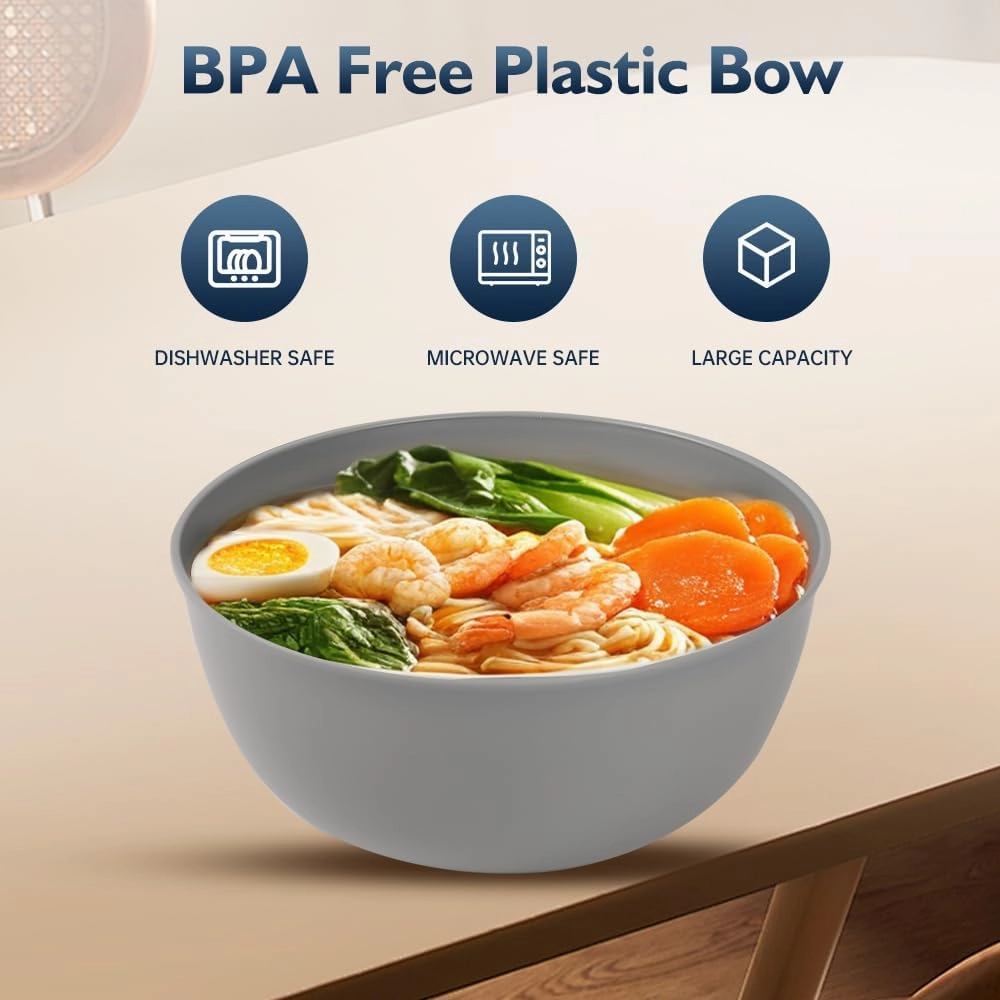 Unbreakable Plastic Bowls, Set of 8, BPA Free Bowls Set, Extra Large 35oz, Microwave & Dishwasher Safe, Soup and Salad Bowls (Gray, Turquoise)