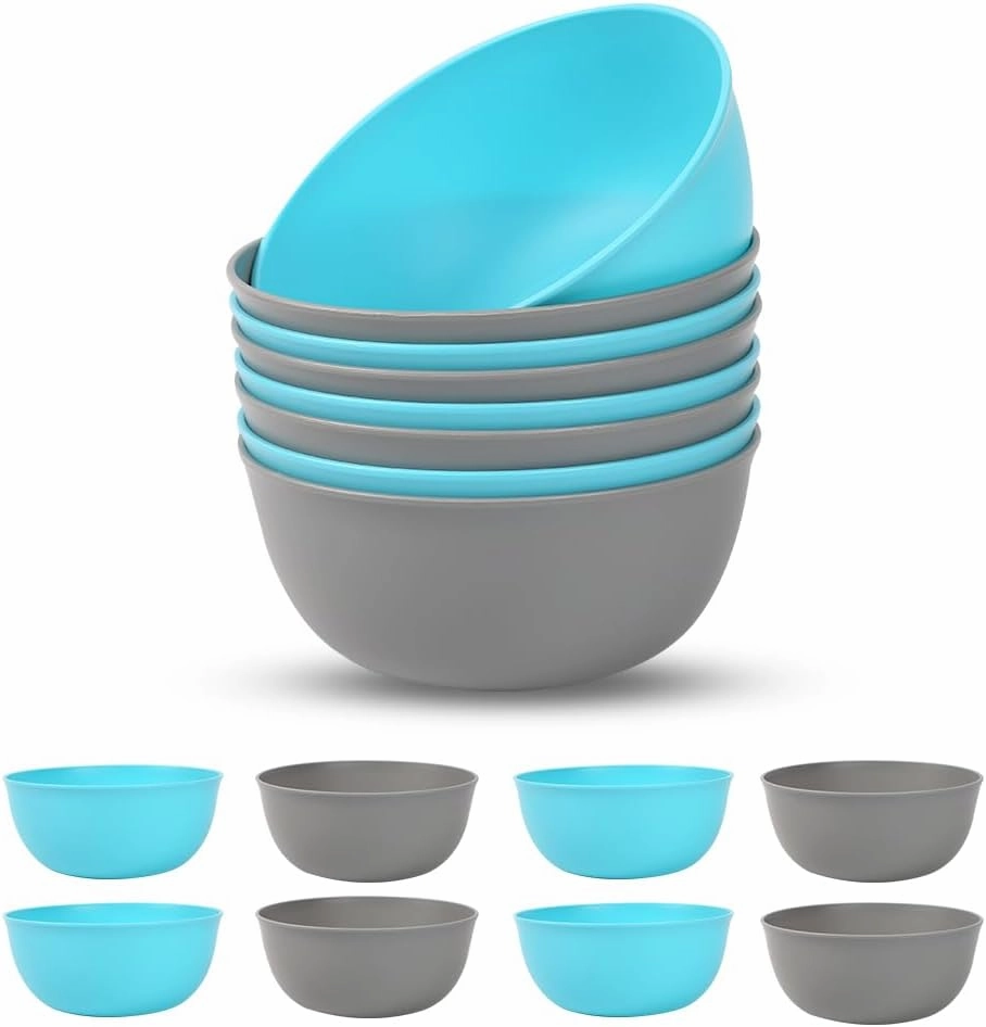 Unbreakable Plastic Bowls, Set of 8, BPA Free Bowls Set, Extra Large 35oz, Microwave & Dishwasher Safe, Soup and Salad Bowls (Gray, Turquoise)