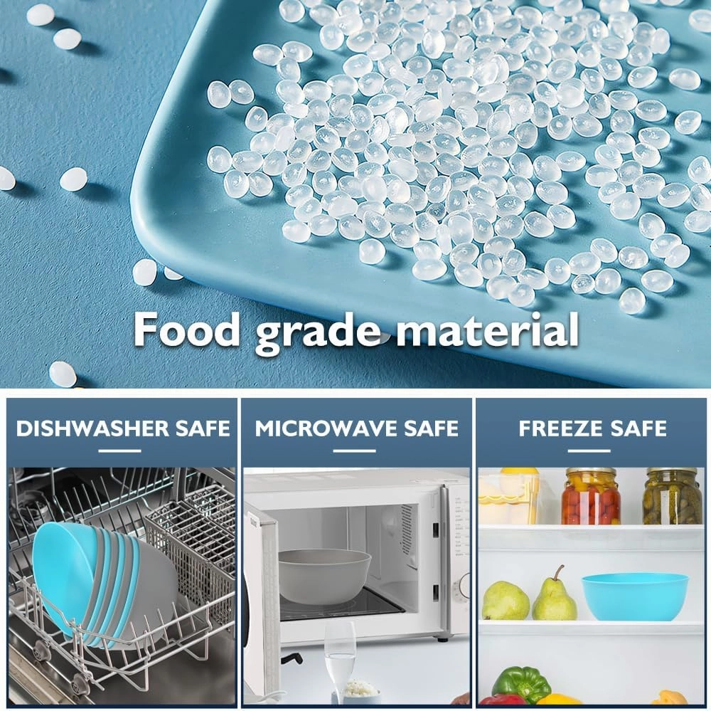 Unbreakable Plastic Bowls, Set of 8, BPA Free Bowls Set, Extra Large 35oz, Microwave & Dishwasher Safe, Soup and Salad Bowls (Gray, Turquoise)