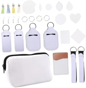 Uonlytech 1Set DIY Heat Transfer Craft Kit Blank Keychain Makeup Bag Coaster for Handmade Projects for Custom Keychains Unique