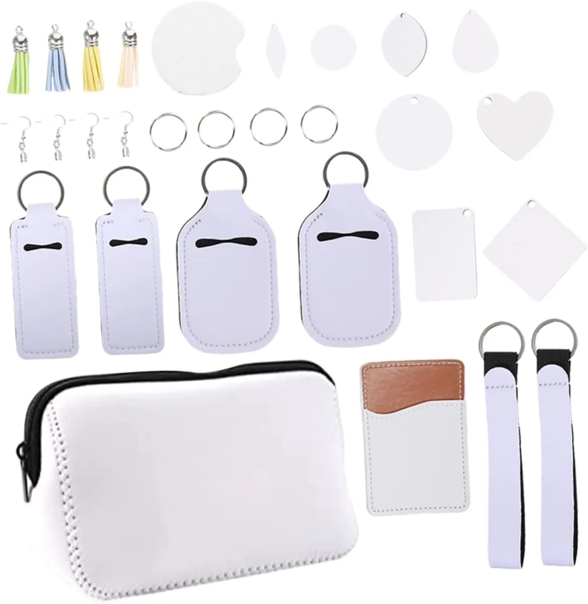 Uonlytech 1Set DIY Heat Transfer Craft Kit Blank Keychain Makeup Bag Coaster for Handmade Projects for Custom Keychains Unique