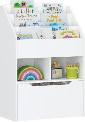 UTEX Bookshelf for Kids, Wooden Book Display, Kids Bookshelf and Toy Storage, Children Book Rack Bookcase Toybox Combo for Bedroom & Nursery, White