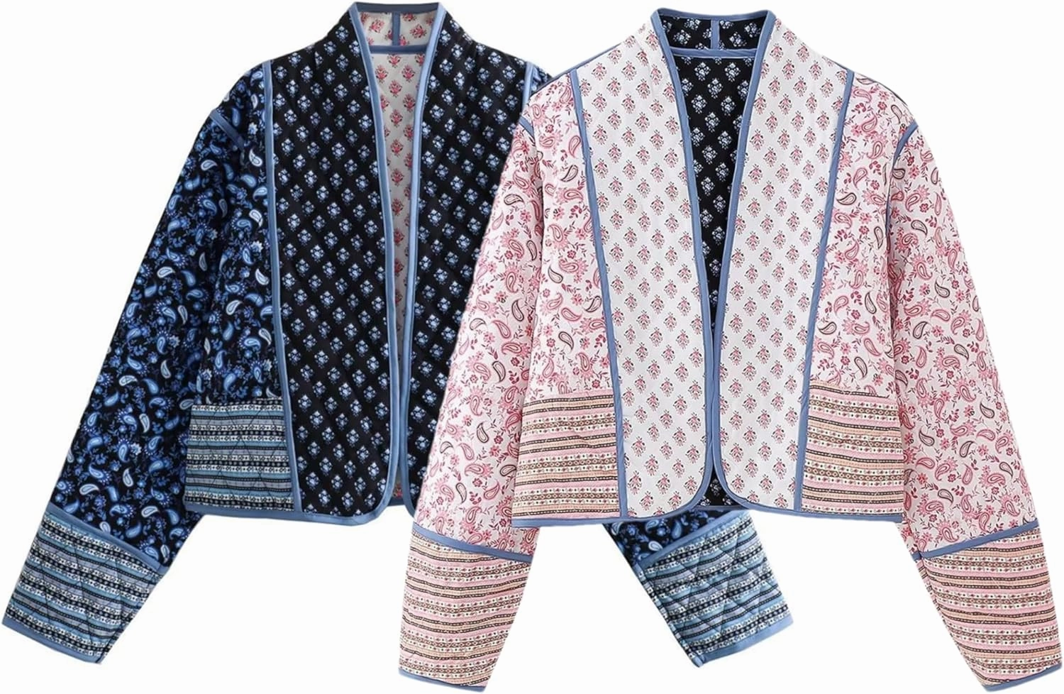 VAOYIU Women's Cropped Puffer Jacket Vintage Cardigan Floral Printed Lightweight Open Front Padded Quilted Coats