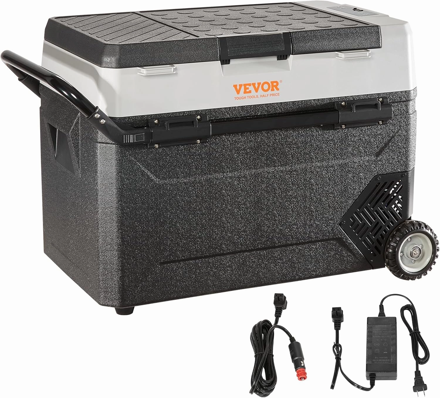 VEVOR Car Refrigerator, 12 Volt Car Refrigerator Fridge, 56 QT/53 L Dual Zone Portable Freezer, -4℉-50℉ Adjustable Range, 12/24V DC and 100-240V AC Compressor Cooler for Outdoor, Camping, Travel, RV
